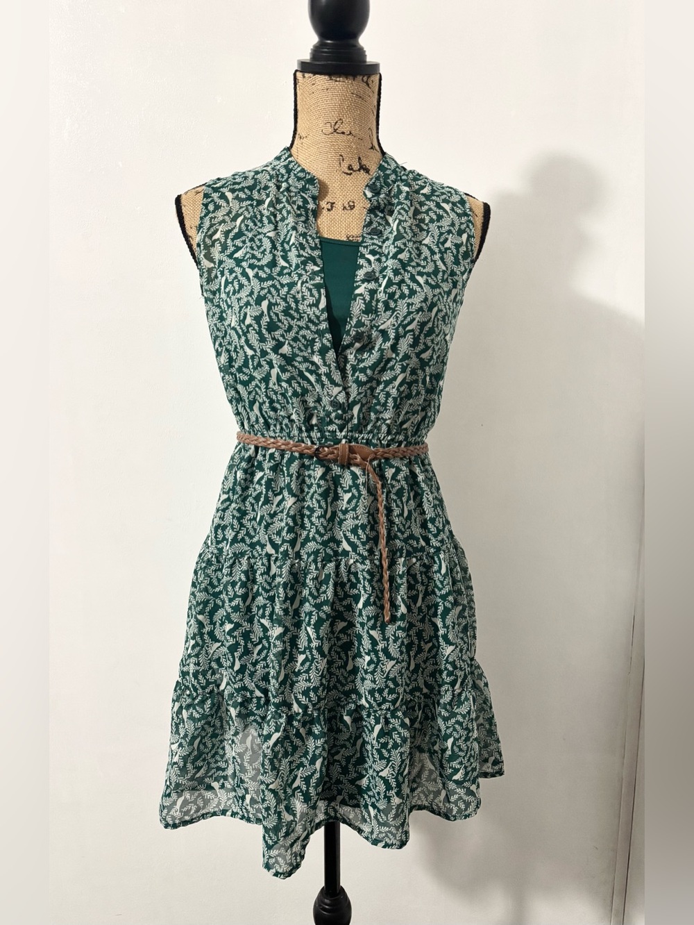 MOSSIMO Green Sheer Floral Print Short Dress w/ Attached Slip Size XS